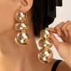 Boucles d&rsquo;oreilles rondes élégantes pour femmes, Surface métallique, forme géométrique à la mode, sensation de luxe, légères, bijoux pendants élégants