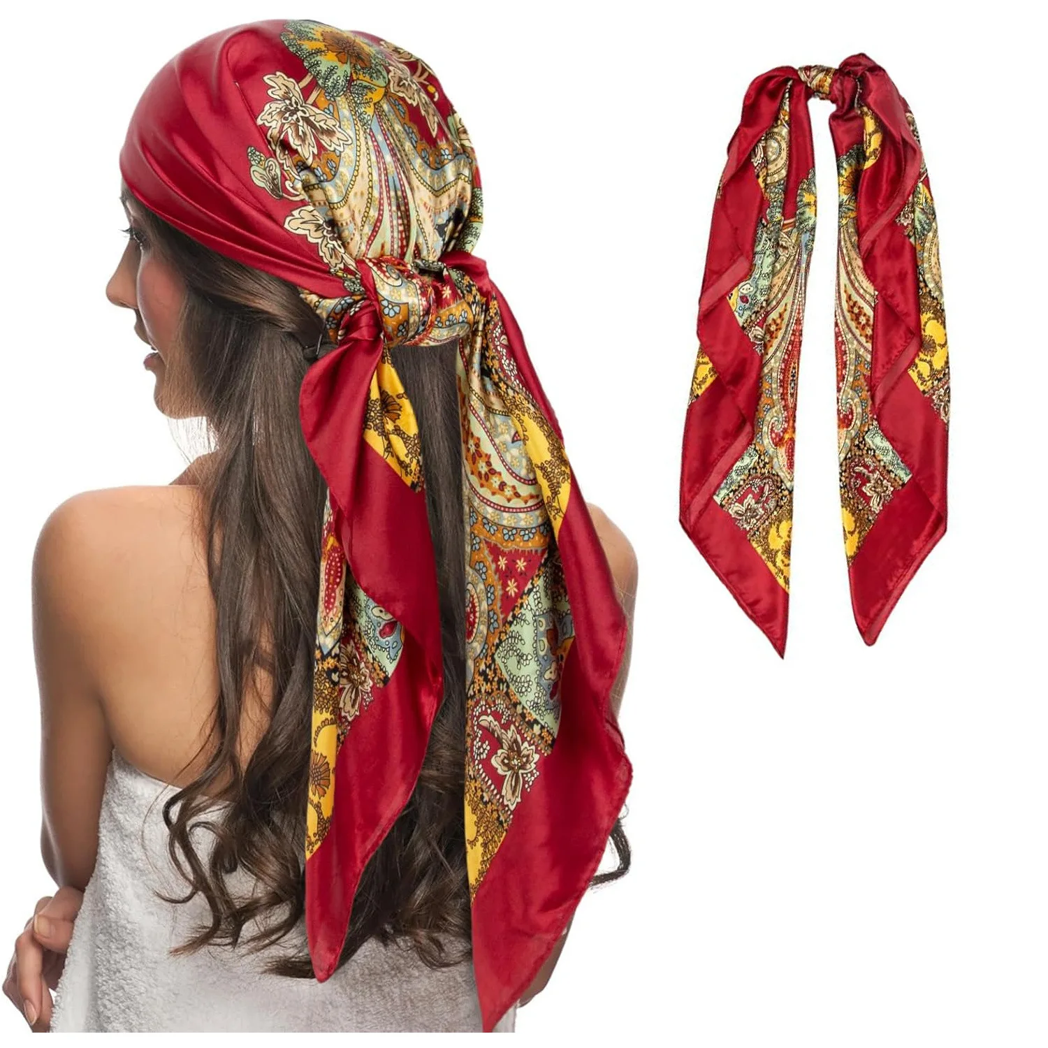 Foulard carré en Satin pour femmes musulmanes, Hijab élégant, imprimé 2025, foulard en soie, châle, bandeau, poignée, accessoires pour cheveux, Bandana Foulard carré en Satin pour femmes musulmanes, Hijab élégant, imprimé 2025, foulard en soie, châle, bandeau, poignée, accessoires pour cheveux, Bandana