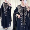abaya musulman robes pour femmes col rond perles caftan robe de prière islamique afrique robe en mousseline de soie robe de soirée de vacances en vrac