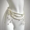 ceinture élégante en perles avec pompons à fleurs multibrins ; accessoire de vêtements pour femmes parfait