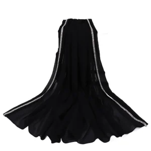 Foulard Hijab couleur unie Style ethnique, bord en strass, Turban islamique scintillant, Bandana fin, foulard quotidien