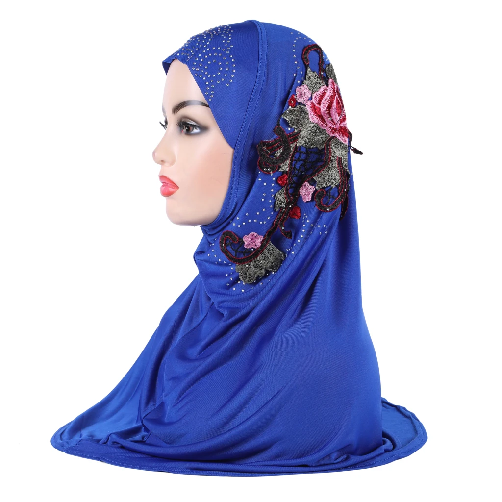 h317 belles filles musulmanes hijab avec dentelle broderie islamique écharpe châle foulard chapeau armia tirer sur envelopper ramadan cadeau