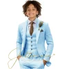 costumes décontractés en lin beige pour garçon, 3 pièces, blazer, gilet, pantalon, ensemble à revers, costume pour enfants, mariage, été, plage, bal, fête, smoking