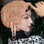 Femmes ethnique broderie perle Turban casquette Ramadan mode musulmane paillettes tête enveloppement musulman Hijab islamique cheveux couverture foulard chapeau
