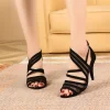 chaussures de danse latine noires pour femmes et adultes, sandales d'été en maille respirante, chaussures de danse stiletto à fond souple pour femmes rumba 2025