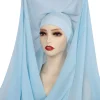 Foulard Hijab en mousseline de soie instantané 2 en 1, aimants intégrés, couleur unie, foulard Long musulman, couverture complète respirante