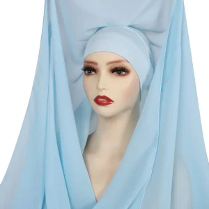 Foulard Hijab en mousseline de soie instantané 2 en 1, aimants intégrés, couleur unie, foulard Long musulman, couverture complète respirante