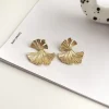 boucles d'oreilles simples en métal couleur argent, grande plante feuille de ginkgo pour femmes, déclaration de mode, bijoux cadeau pendiente