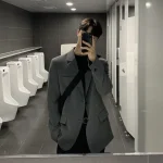 Blazer gris à simple boutonnage pour hommes, vestes décontractées pour hommes, vêtements de printemps, manteau à la mode, original, élégant, classique