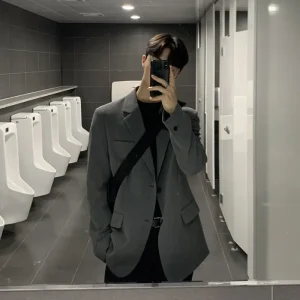 Blazer gris à simple boutonnage pour hommes, vestes décontractées pour hommes, vêtements de printemps, manteau à la mode, original, élégant, classique