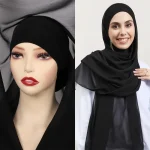 2025New offre spéciale Premium mousseline de soie instantanée Hijab enveloppement avec aimants intégrés couleur unie femmes musulmanes écharpe châle avec sous-capuchon