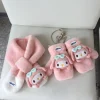 sanrio écharpe pour filles mignon dessin animé broderie écharpe pour enfants épaissie pour la chaleur gants en peluche hello kitty bébé écharpes