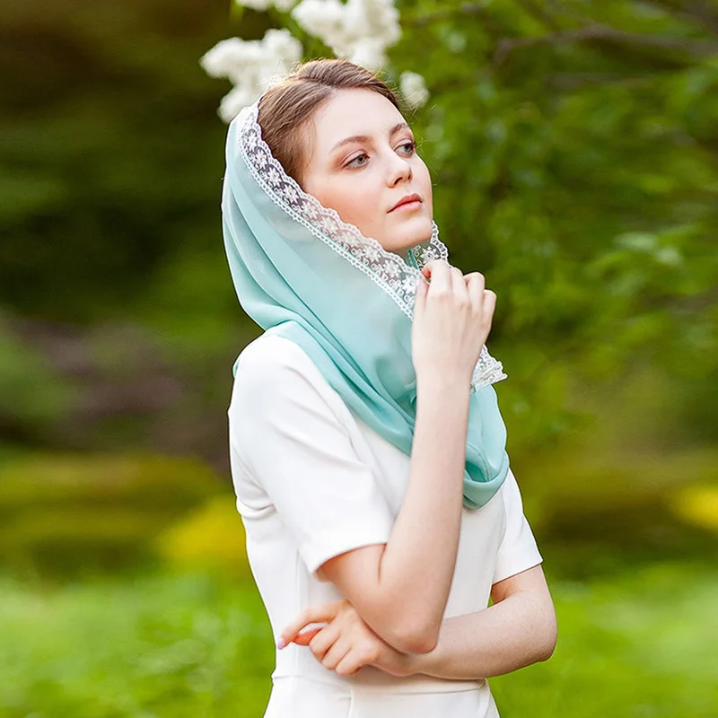 couvre chef en dentelle satinée pour femme, voile, hijab, foulard en soie, châle catholique, foulards à capuche, église, nouvelle mode