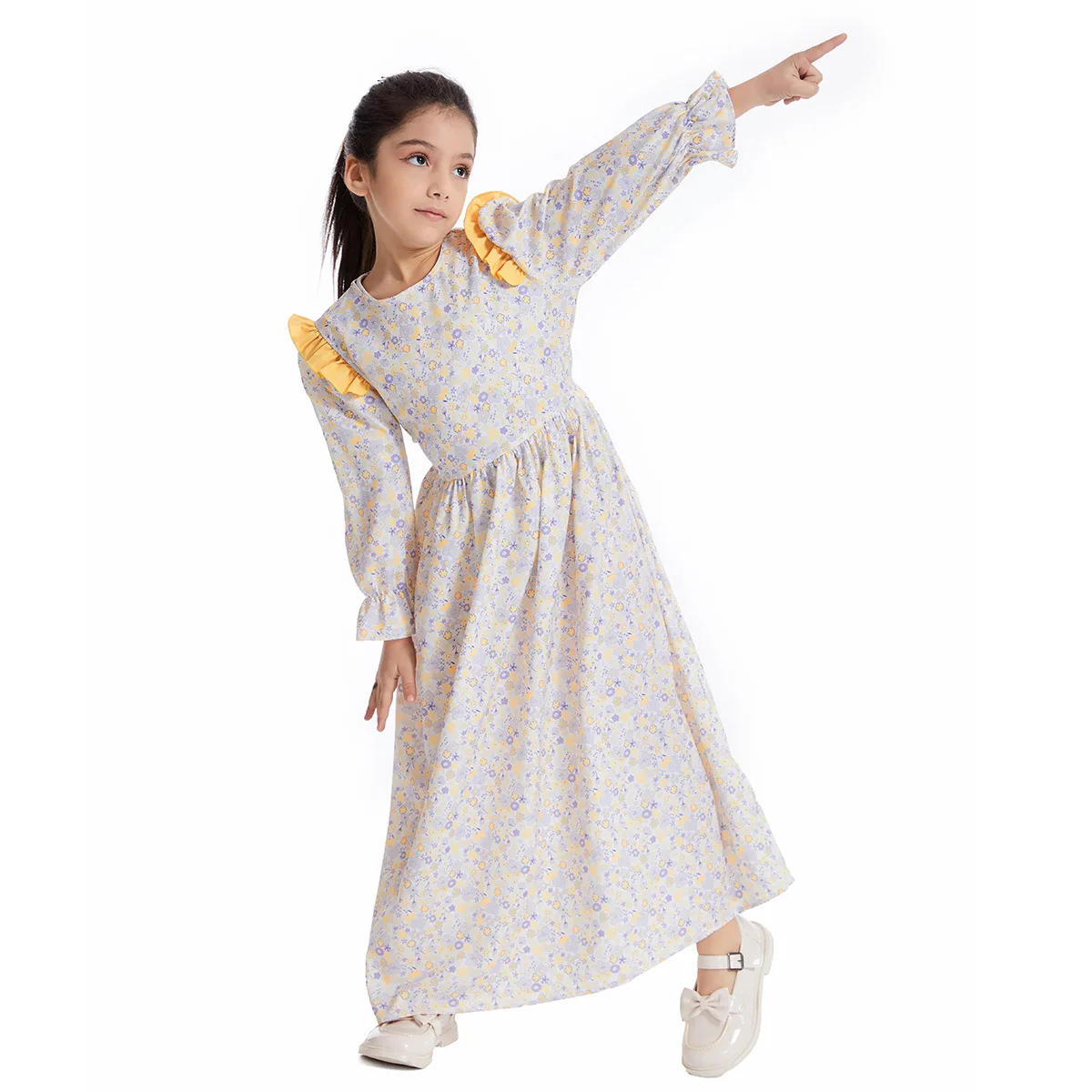 abaya – robes à manches longues pour filles, robe florale musulmane pour enfants, tenues de conservateur, robe à couverture complète, robe de plage pour enfants