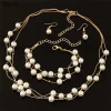 ensemble de collier de perles simples pour femmes, bracelet assressenti, boucles d'oreilles, accessoires de fête de fiançailles, bijoux de mariage à la mode, 216.239.