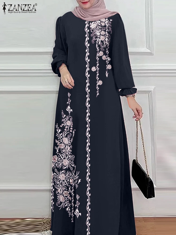 zanzea robe longue vintage pour femme musulmane, abaya, hijab, bohème, imprimé floral, dubaï, turquie, automne 2025
