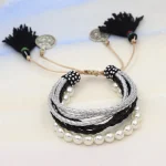 Bracelet en cuir multicouche avec pompon pour femme, bijoux faits à la main bohèmes, bracelets de perles ajustables, cadeaux en gros, 216.239.