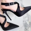 sandales noires élégantes à talons hauts pour femmes, chaussures à enfiler avec boucle et talon fin, nouveau style français, printemps été