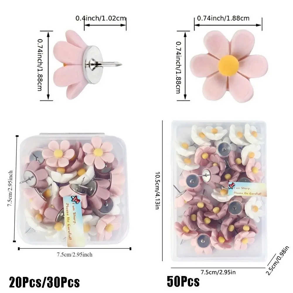 20/30/50 pièces en boîte créative Six pétales fleur punaises bricolage Photo décoration murale conseil punaise mignon 3D coloré punaises bureau