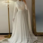 SSYTENS blanc arabe robes De mariée col rond perlé manches longues personnalisé plage en mousseline De soie robes De mariée musulmanes Vestido De Noiva