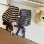 Écharpe rayée rétro pour femmes, foulard chaud d&rsquo;hiver, protège-oreilles pour dames, pour l&rsquo;extérieur, résistant au froid, bandeaux