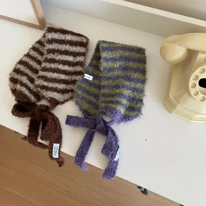 Écharpe rayée rétro pour femmes, foulard chaud d&rsquo;hiver, protège-oreilles pour dames, pour l&rsquo;extérieur, résistant au froid, bandeaux
