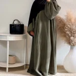 Abaya d&rsquo;hiver en velours côtelé, Robe musulmane chaude fermée pour femmes, dubaï, luxe, turquie, Kaftan, Hijab, Ramadan Eid, vêtements islamiques