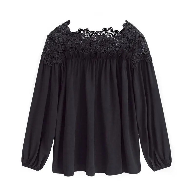 dentelle maille femmes chemise broderie patchwork blouses 2025 printemps à manches longues hauts décontracté blouses amples femme blusas pull