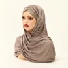 Écharpe hijab instantanée en jersey modal pour femmes, sangle en satin, châle extensible, bandeau musulman uni, longues enveloppes à la mode, turban islamique
