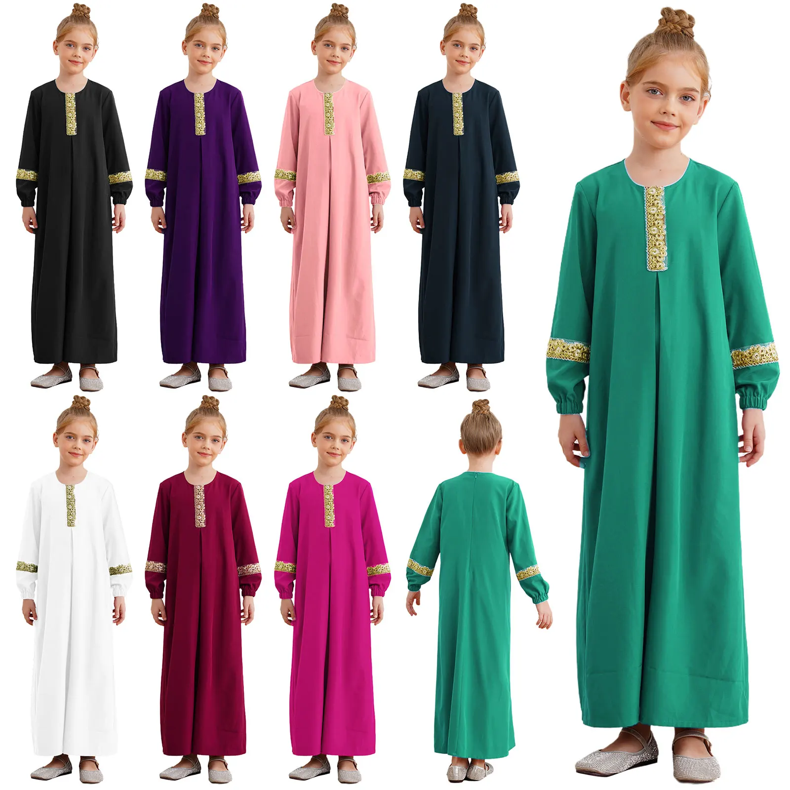 enfants filles robe musulmane abaya maroc caftan islamique enfant vêtements à manches longues robe maxi pour eid ramadan thème fête mascarade