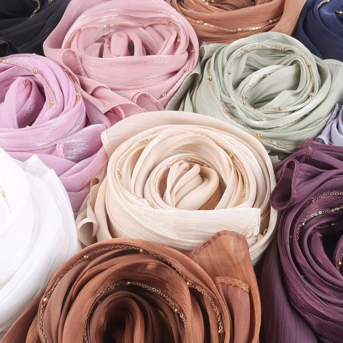 nouveau perles soie froissé hijab écharpe femmes miroitant châles plaine femmes musulmanes hijabs islam turban plissé écharpe ramadan