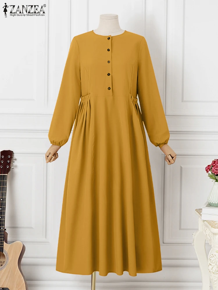 mode élégante automne maxi robes zanzea femmes 2025 à manches longues solide robe d'été islamique robe musulmane abaya robe une ligne robes