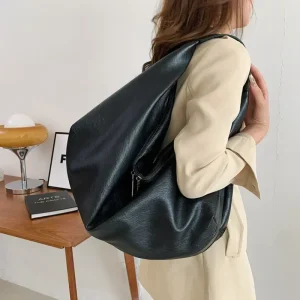 Grands sacs à bandoulière noirs pour femmes, grand sac de shopping Hobo, couleur unie, sac à main en cuir souple de qualité, fourre-tout de voyage pour dames