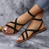 sandales décontractées d'été pour femmes, chaussures romaines polyvalentes à la mode, chaussures de plage confortables à fond plat, nouvelle collection 2024