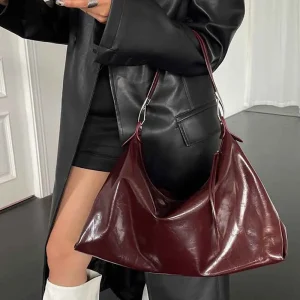 Sac fourre-tout bordeaux pour femmes, sac à bandoulière esthétique Vintage mode avancé en cuir automne et hiver, sac à main de grande capacité bolsa