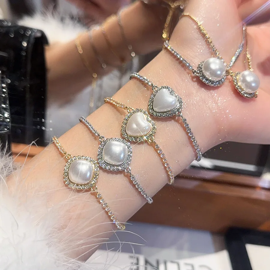 bracelet en perles de cœur pour femmes, avec zircon, élégant et délicat, poignet géométrique scintillant, bijoux à la mode, accessoire à main, 1739