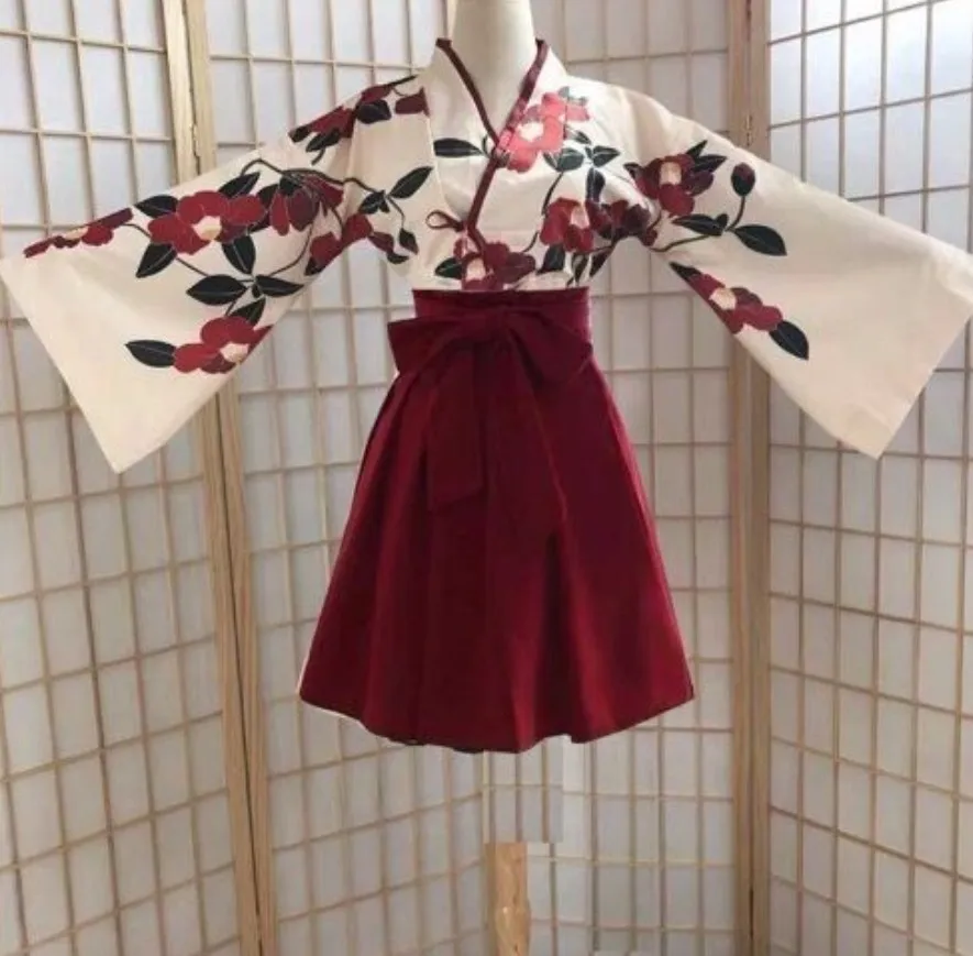 Kimono Sakura pour fille, Style japonais, imprimé Floral, Vintage, Costume d'amour camélia Oriental, Haori Yukata, vêtements asiatiques