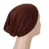 1pc couleur unie simple turban casquette élastique casquette intérieure bandeau décontracté bonnet sous écharpe ramadan hijab foulard chimio chapeaux