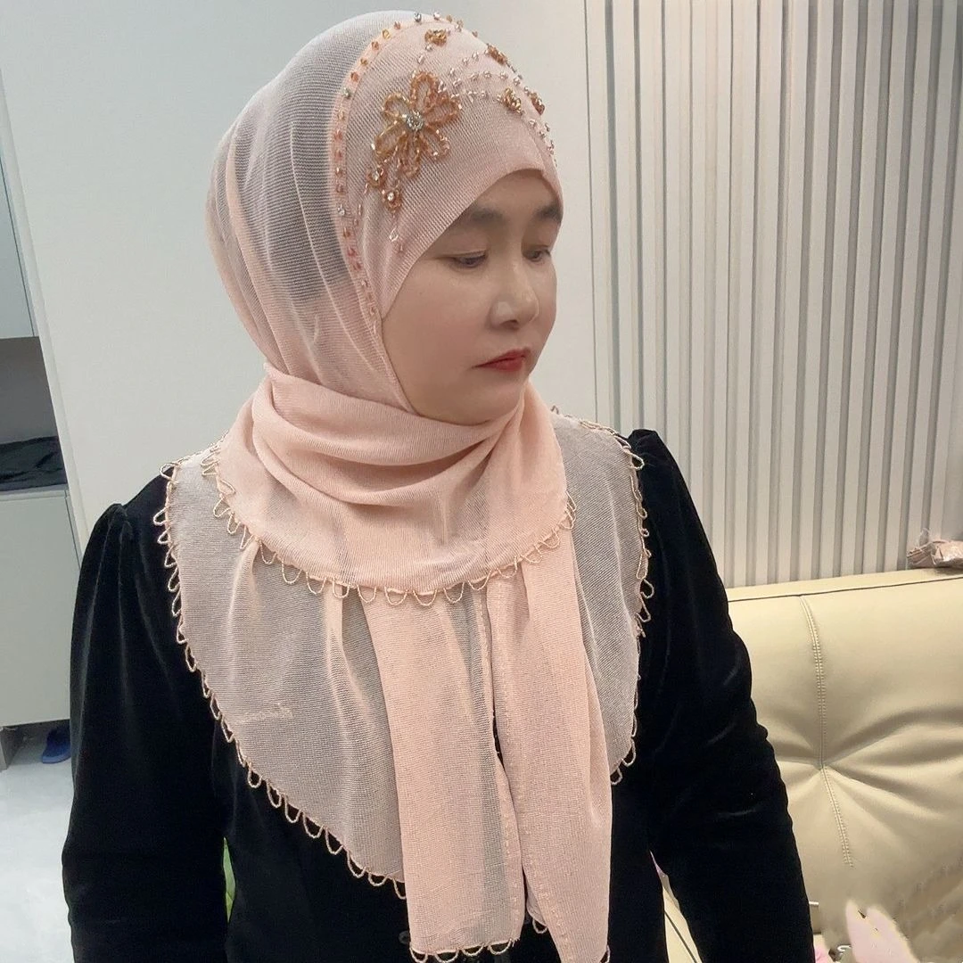 chapeaux hijab pour femmes, mode musulmane, chapeau à pampilles en perles avec tissu doux en diamant, facile à porter, casquettes violettes pour le travail intérieur et extérieur