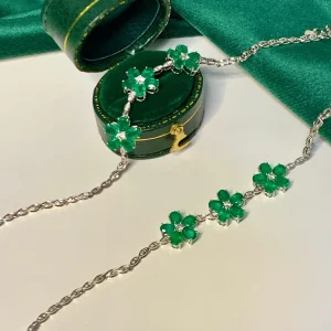 Haute Bijoux 925 argent vif vert émeraude plein diamant trèfle chaîne Bracelet PT900 platine Moissanite Tennis Bracelets Bijoux