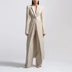 Blazer Beige à Revers Patricia pour Femme, Manteau Long, Costumes Formels de Mariage, Veste et Pantalon de Bureau, 2 Pièces