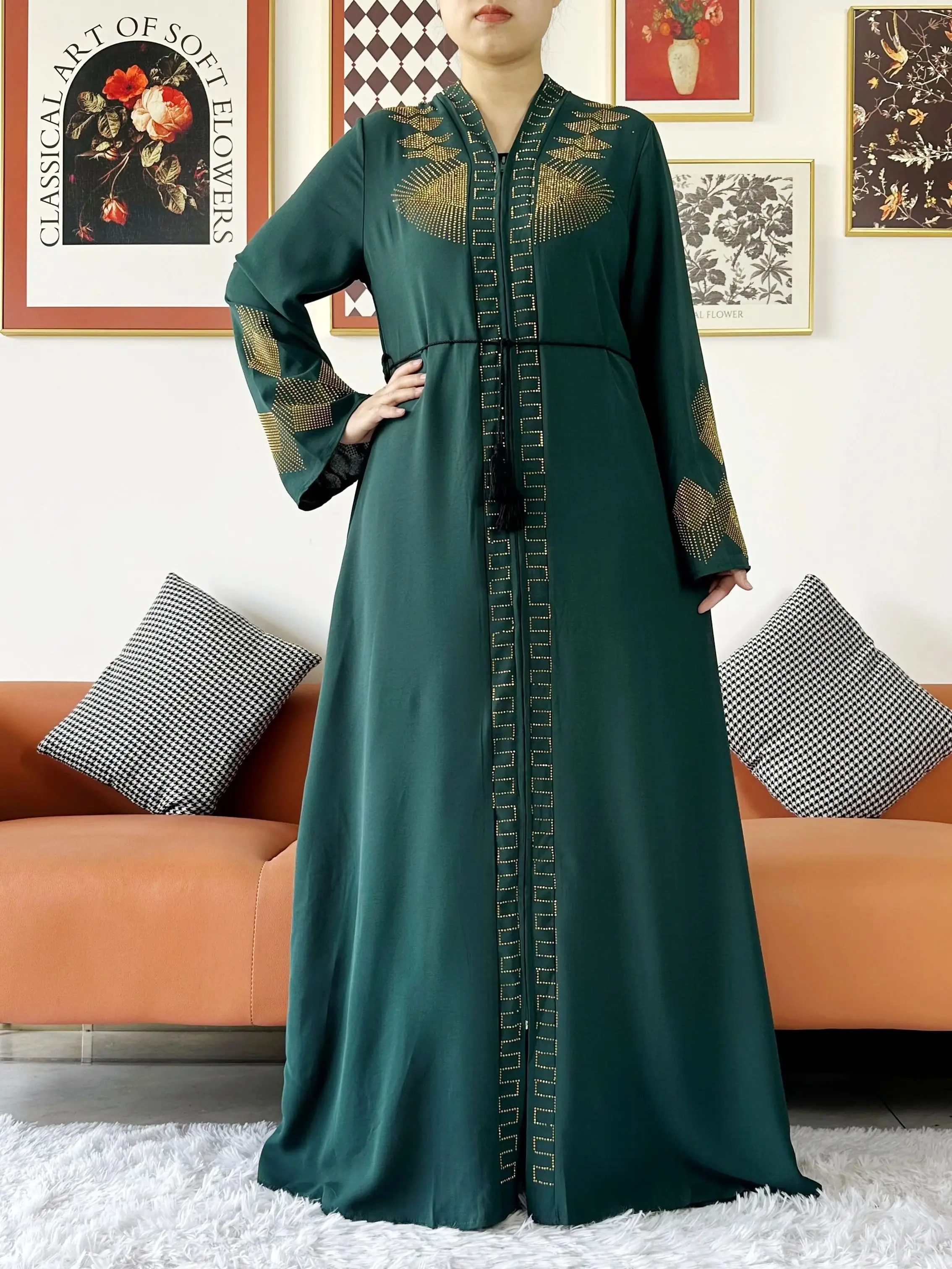 Nouvelles femmes robe élégante en mousseline de soie Abaya ouvert avec fermeture éclair femmes musulmanes robe vêtements islamiques Cardigan Abaya femmes robe musulmane