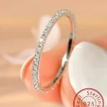Bague en argent Sterling 925 pour femmes, brillante, 1.4mm, entièrement en Zircon, empilable, uni, fête quotidienne, bijoux fins personnalisés