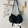 sac à bandoulière noir avec poches pour femme, fourre tout en toile de grande capacité, style rétro, bf japonais, unisexe
