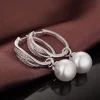 boucles d'oreilles suspendues en perles pour mariage, boucles d'oreilles pendantes esthétiques pour femmes, bijoux brillants en cz