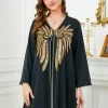 abaya perlée pour femme, robe longue islamique brodée, robes de soirée musulmanes, caftan marocain noir, ramadan dubaï, 2 pièces