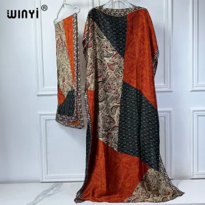 WINYI-Robe traditionnelle africaine musulmane pour femmes, abaya, dubaï, caftan imprimé de luxe avec écharpe, robe maxi élégante, tenues de plage