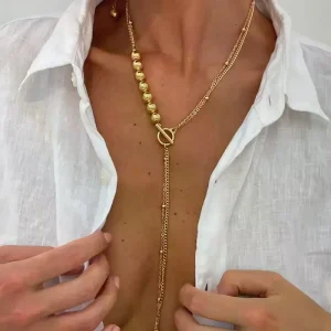 Ensemble de bijoux tendance pour femmes, Banquet, mariage, perles simples, Long cou, chaîne, pompon, boucle OT, collier, boucles d&rsquo;oreilles pendantes