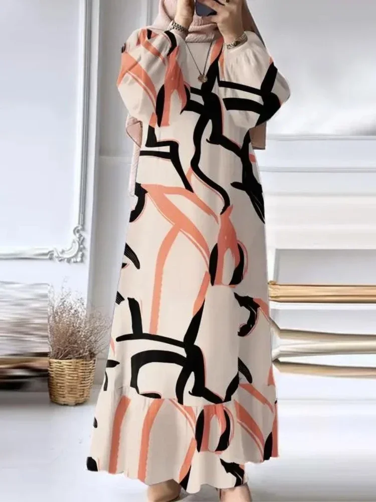 abaya robe musulmane vintage à ourlet à volants pour femmes, robes de soirée marocaines, caftan à lacets pour ramadan, islam, dubaï, robe longue arabe, eid, 2024