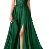 robe de bal longue en mousseline de soie, avec des appliques en dentelle scintillante, col en v, bretelles spaghetti, robe formelle avec fente, robes de soirée